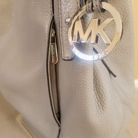 Michael Kors Soft Pebbled Leather Triple Compartment Gray Leather Satchel Purse - Picture 11 of 11